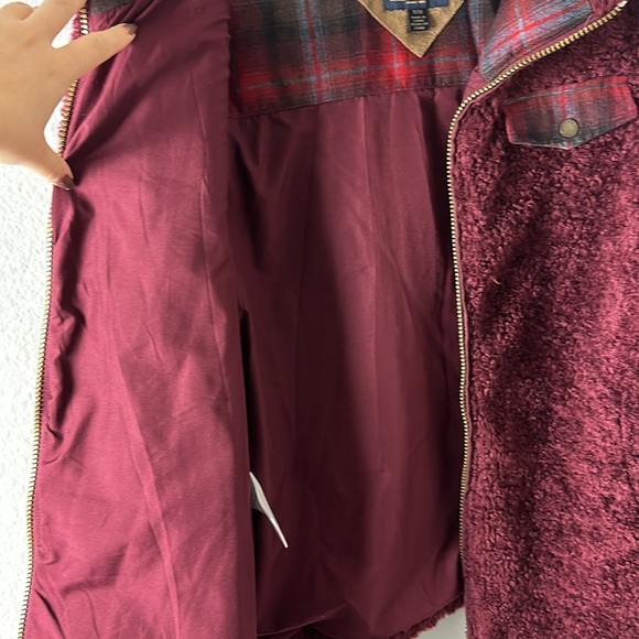 Pendleton Burgundy Sherpa Wool Blend Full Zip Jacket - Picture 5 of 12